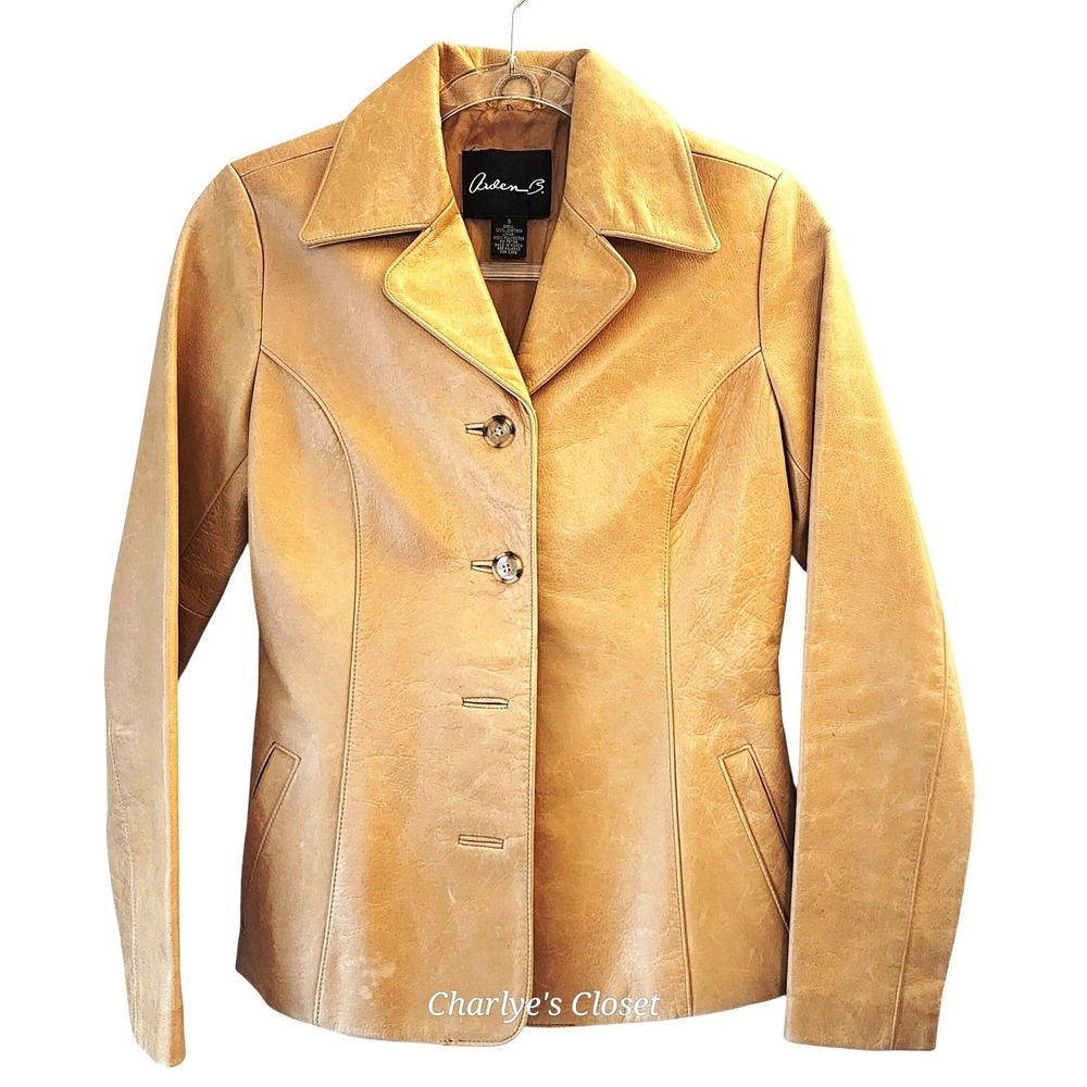 Y2K Arden B Camel Leather Blazer Jacket Sz S | Vintage Mallcore Diva - Picture 2 of 8